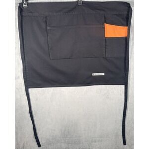 Le Creuset Chef Waist  Half Apron Black/Orange Pocket Cotton Blend Canvas